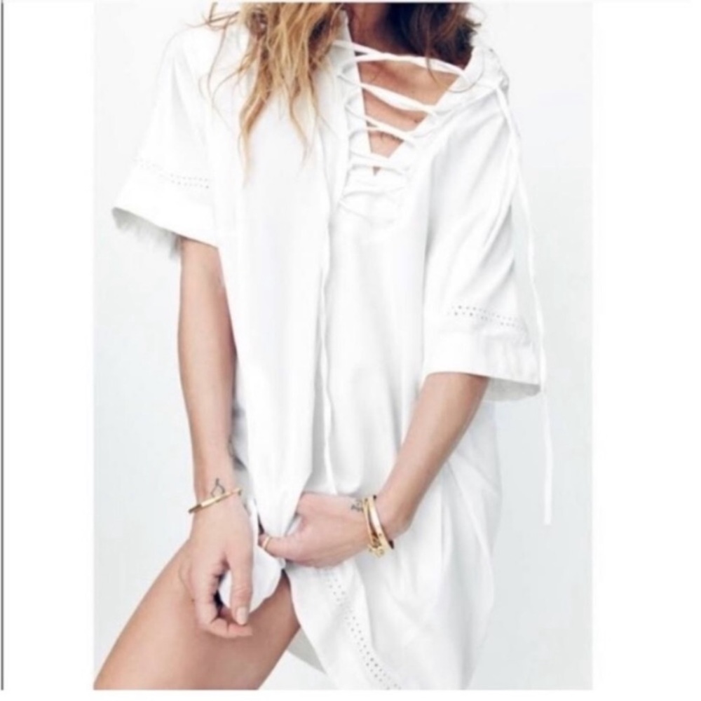 Madewell x Daryl K Beverly Lace Up Dress Pockets Tassels White Kerrigan Eyelet M - Picture 8 of 8